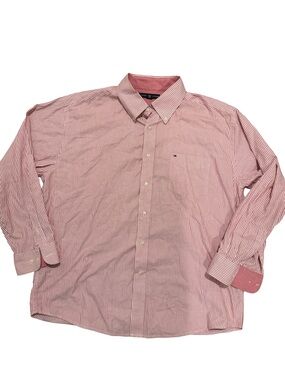 😎Tommy Hilfiger Men’s Pink White Pinstripe Longsleeve Button Down Shirt | XL